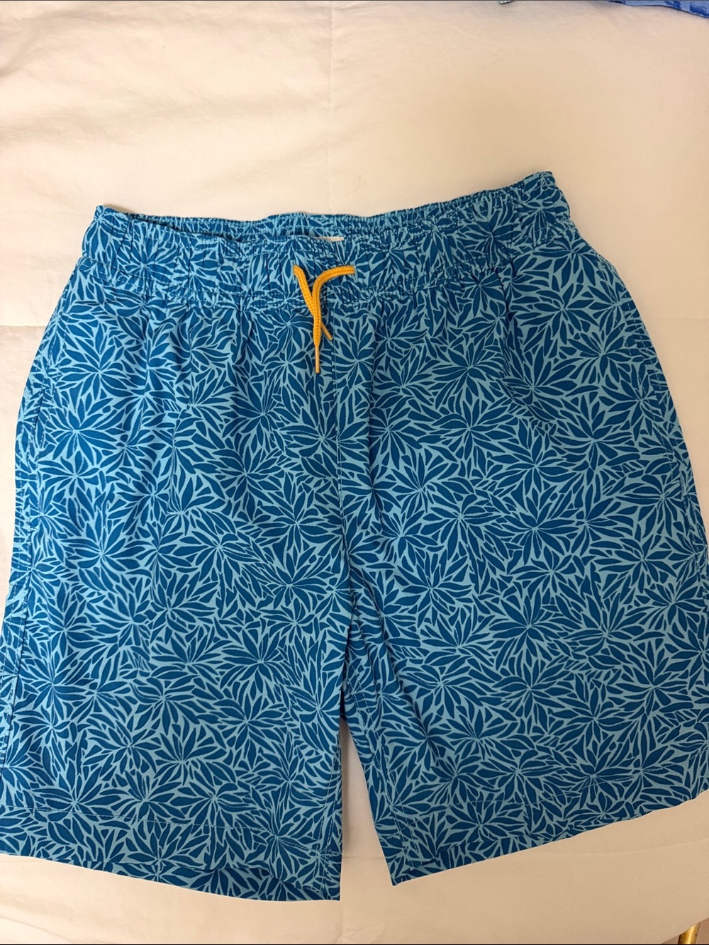Crewcuts Boys Teal Floral Swim Trunks with Yellow Drawstring J Crew - J. Crew